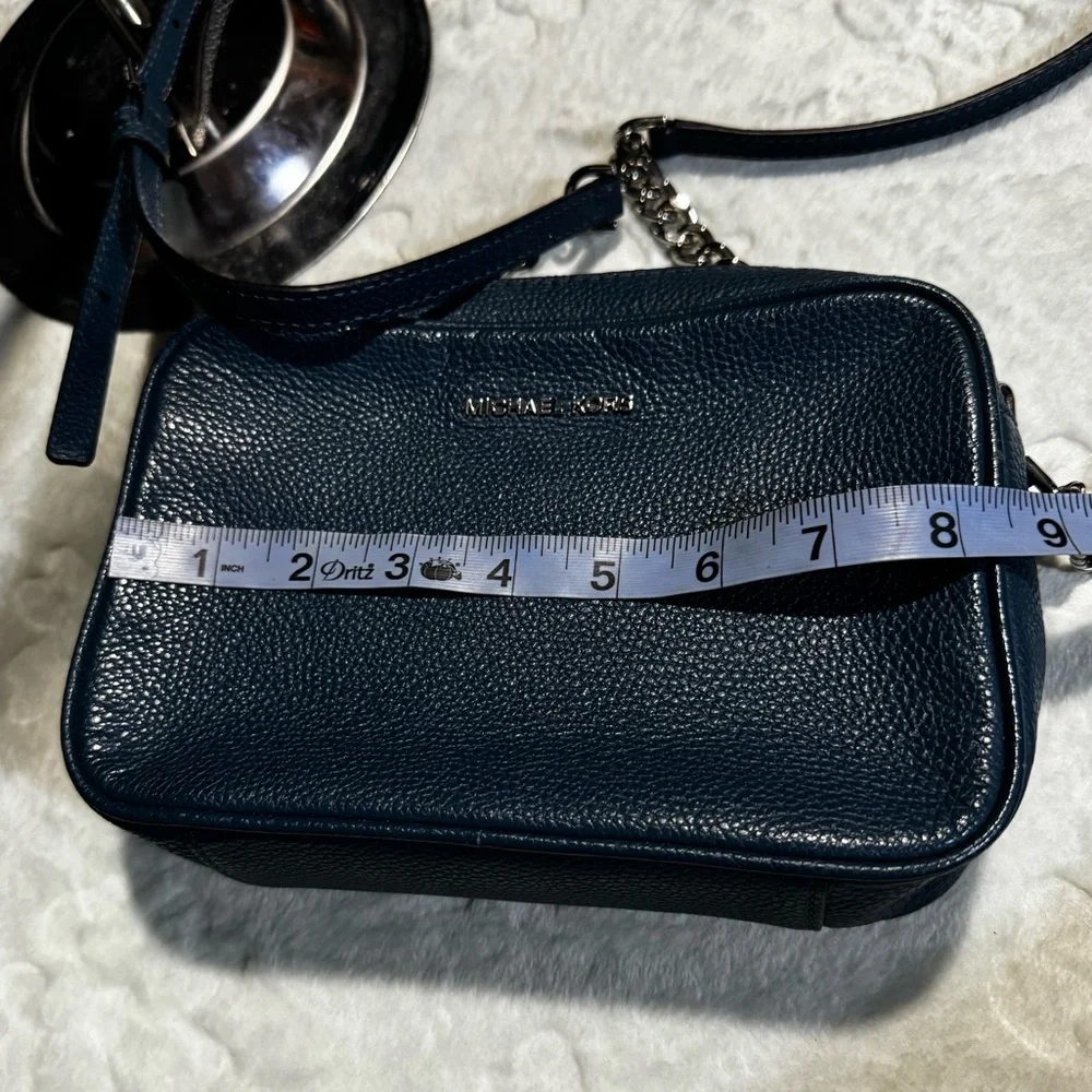 Michael kors Ginny teal pebbled leather camera bag crossbody silver hardware